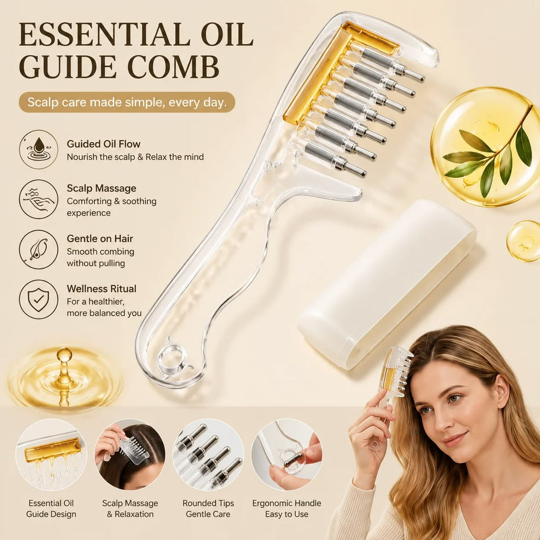 Crystal Serum Comb Applicator Massage Hair Comb for Scalp Massage
